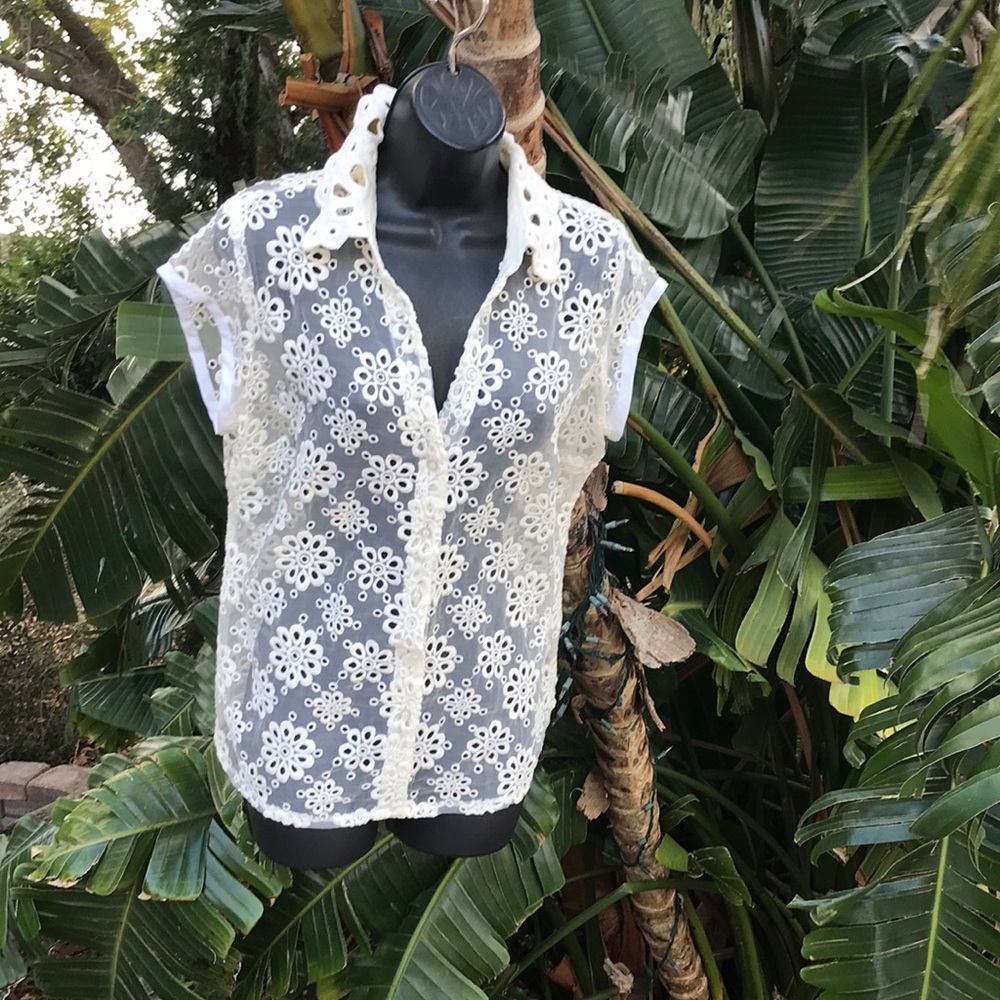 Inc Large eyelet sheer blouse
